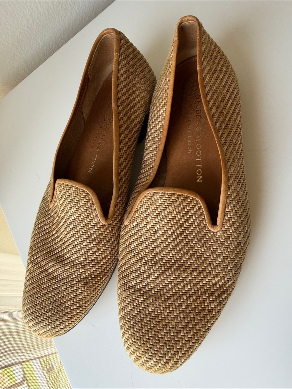 Stubbs & Wootton Woven Slip-On Loafers in Tan
